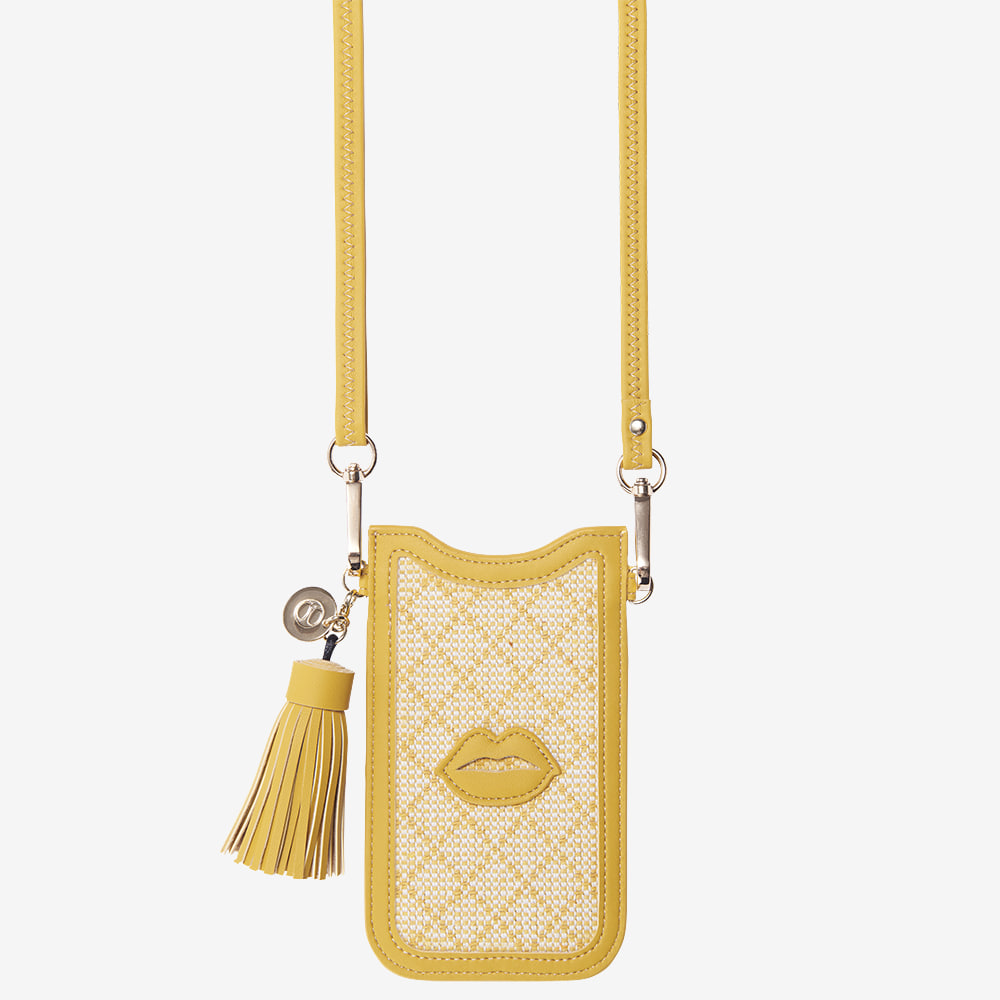 NECKLACE SLEEVE CASE - YELLOW LINEN WITH LIPS